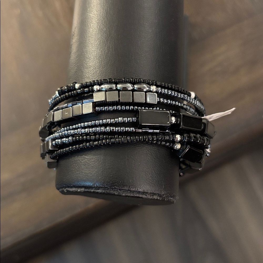 Black with Silver Beaded Bracelet
